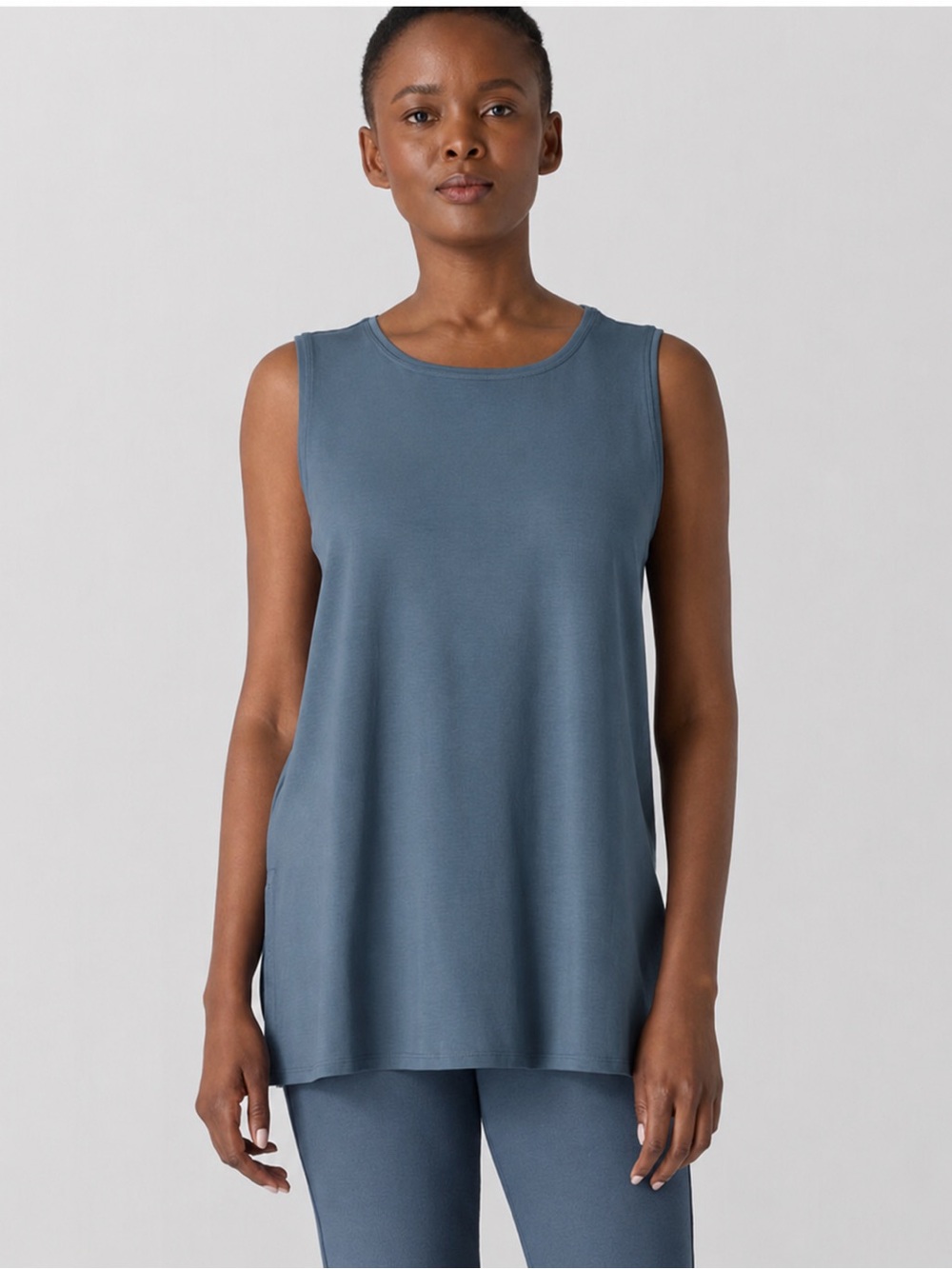 Sleeveless Tunic Tank Top in Slate Blue 1x